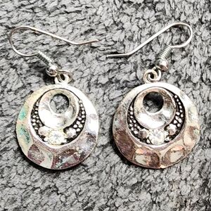 Silvertone Dangle Earrings with Rhinestones